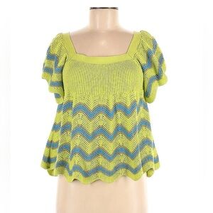 Free People Multi Color 70s Retro Boho Chevron Pattern Stripe Knit Blouse Top